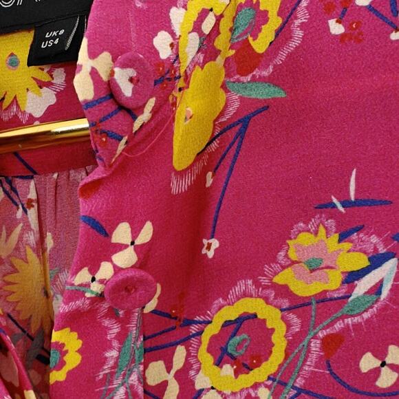 Saloni Chloe Silk Floral Blouse Top Size 4 Pink Button Front Ruffles Feminine - Picture 7 of 14